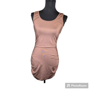 SBetro Brown Bodycon Midi Dress W/ Side Ruching